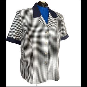Elizabeth Williams Vintage Blouse Top Button Up Size XL Checkered Workwear